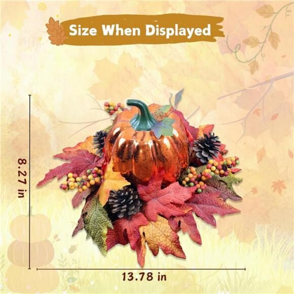 Lighted Pumpkin Fall Decor – LED Thanksgiving Decoration with Faux Maple - Picture 3 of 8